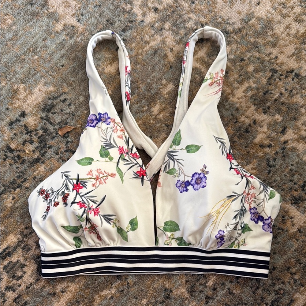 ATHLETA Floral Swimsuit Bikini Top with Striped Band